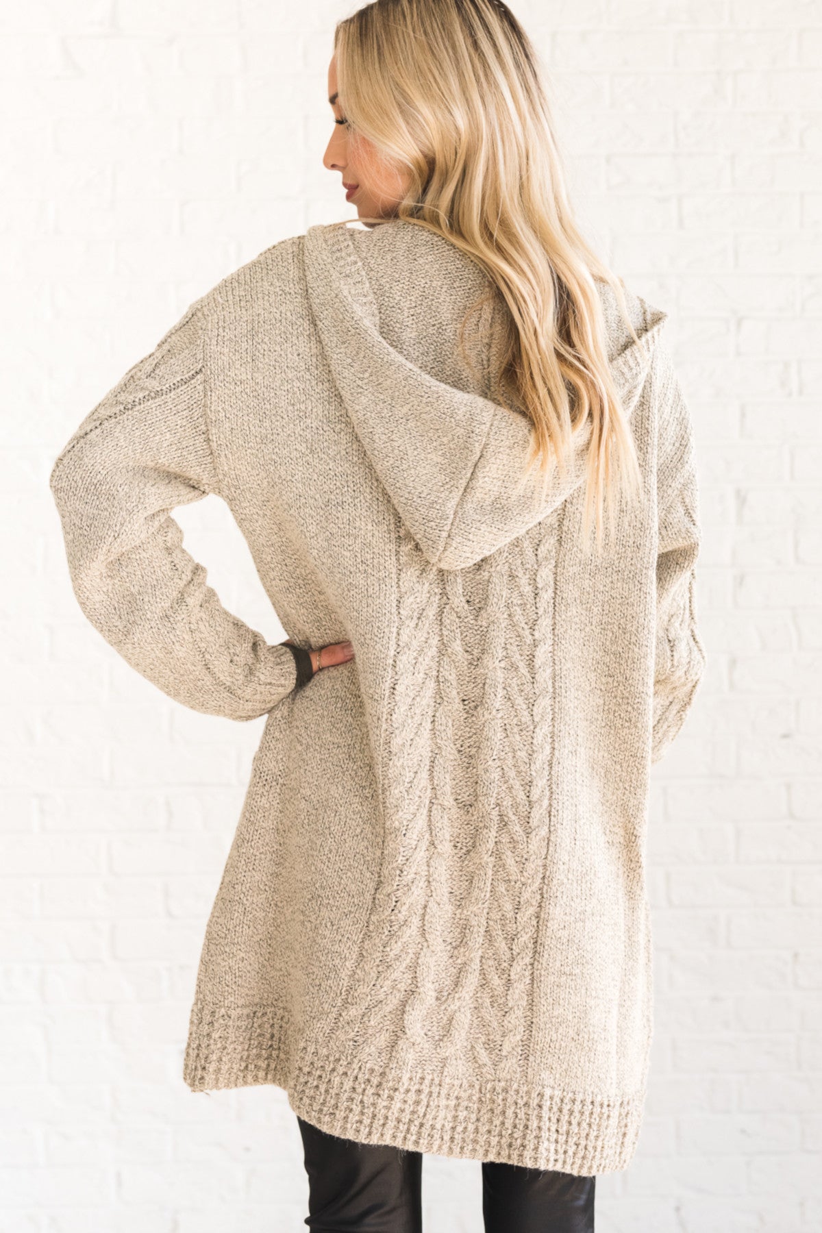 beige hooded cardigan