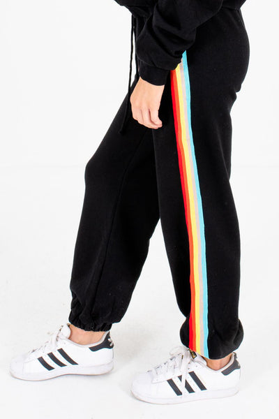 black joggers with rainbow stripe