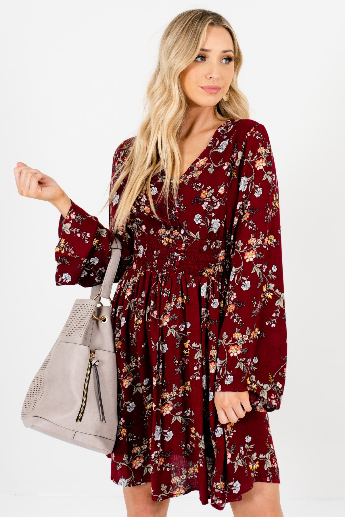 red floral dress long sleeve