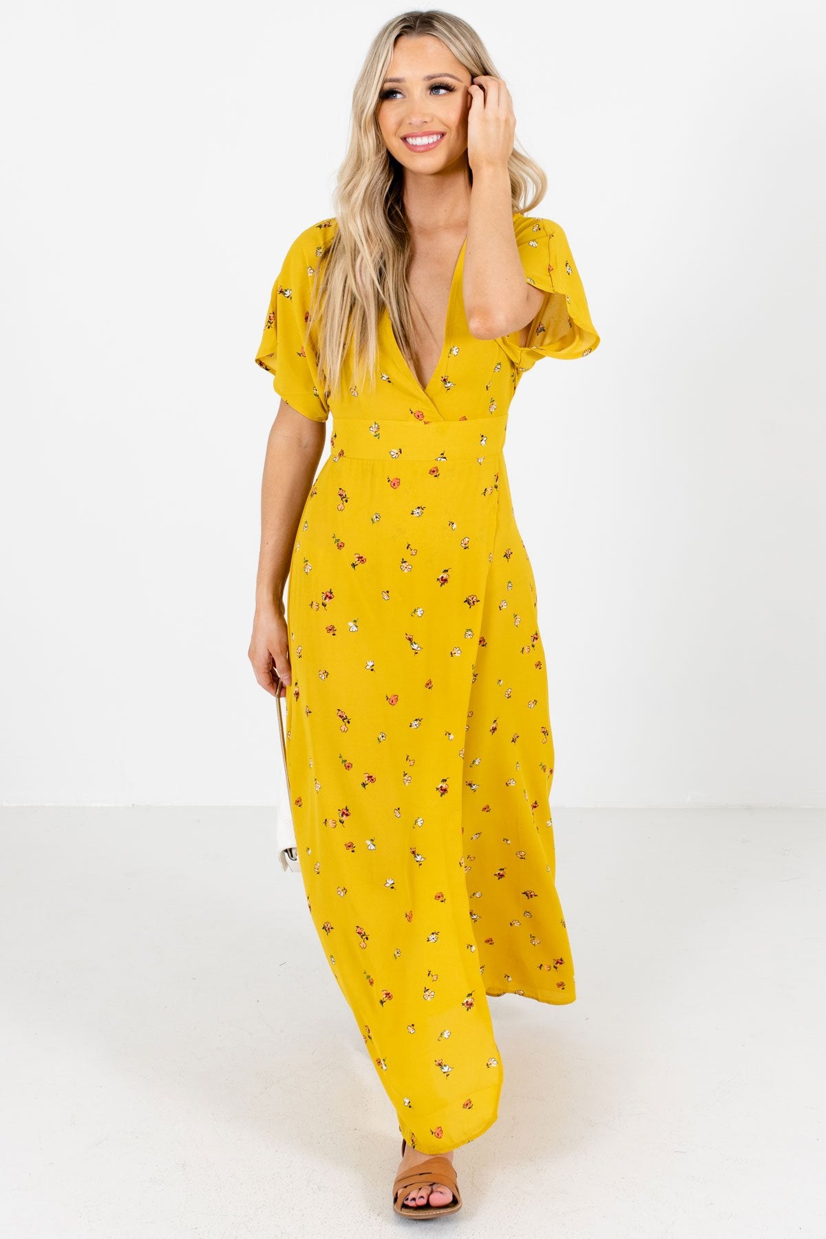 mustard floral maxi dress