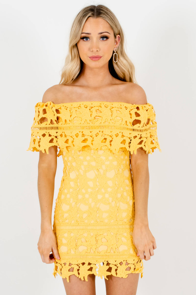 High Class Yellow Off Shoulder Mini Dress Boutique Dress Bella Ella Boutique 