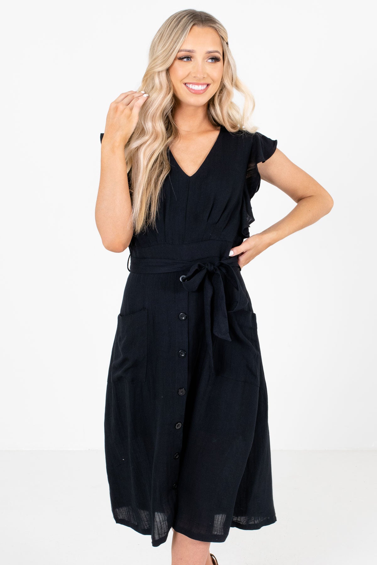 black midi dress flowy