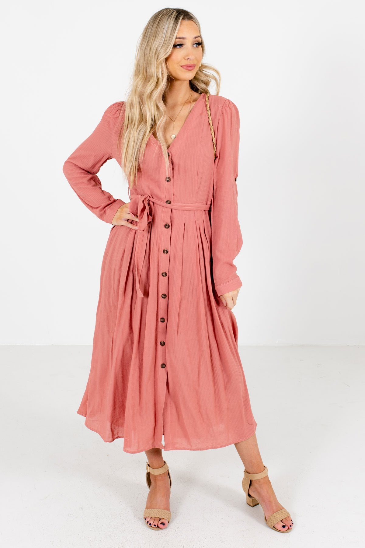 pink flowy midi dress