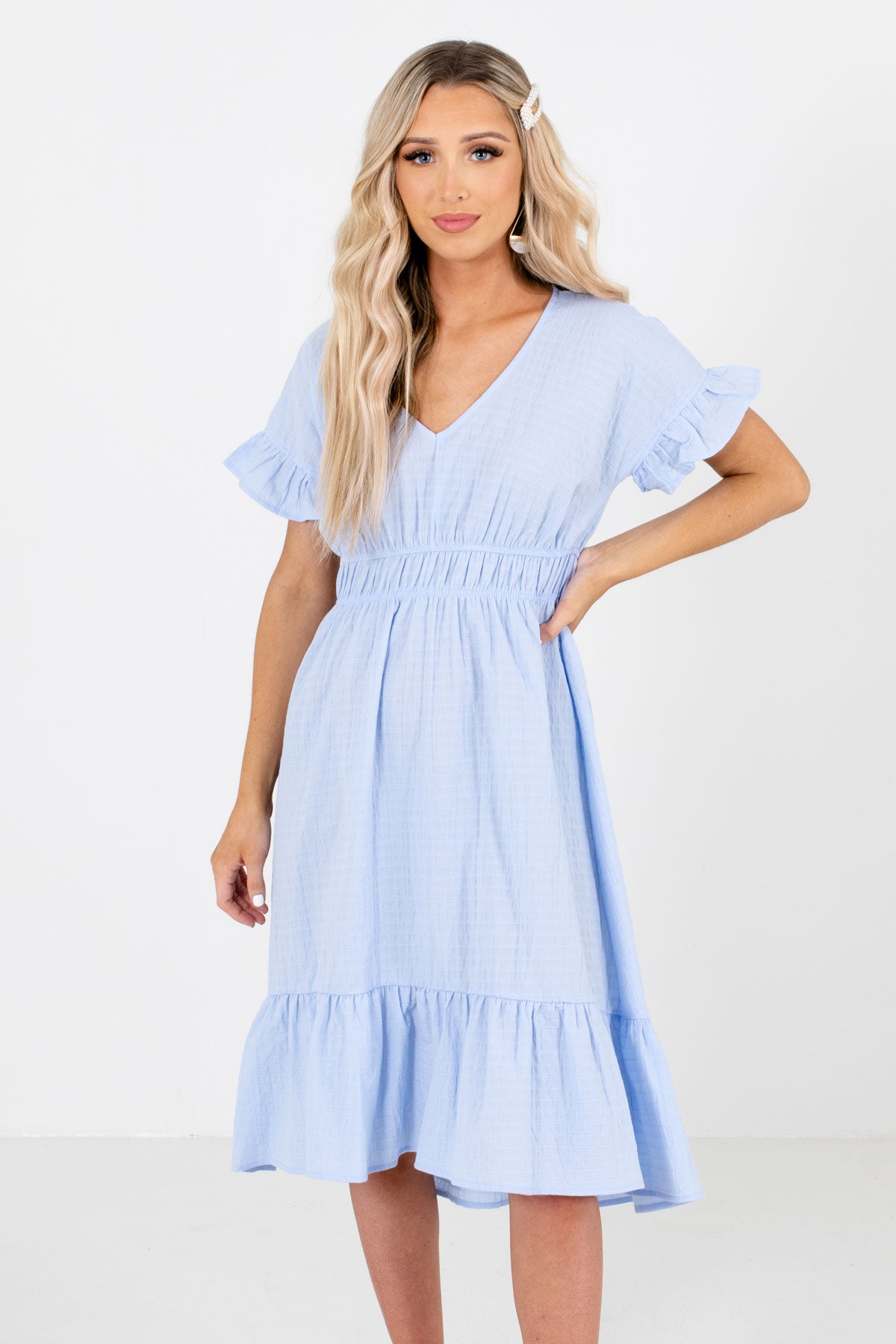 baby blue knee length dress