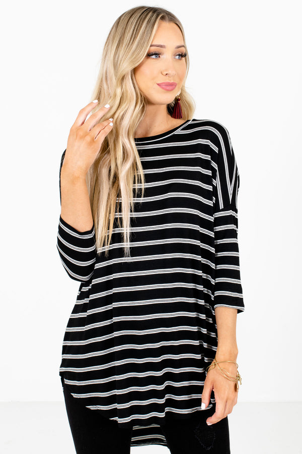 Just the Beginning Black Striped Top | Boutique Tops for Women - Bella ...