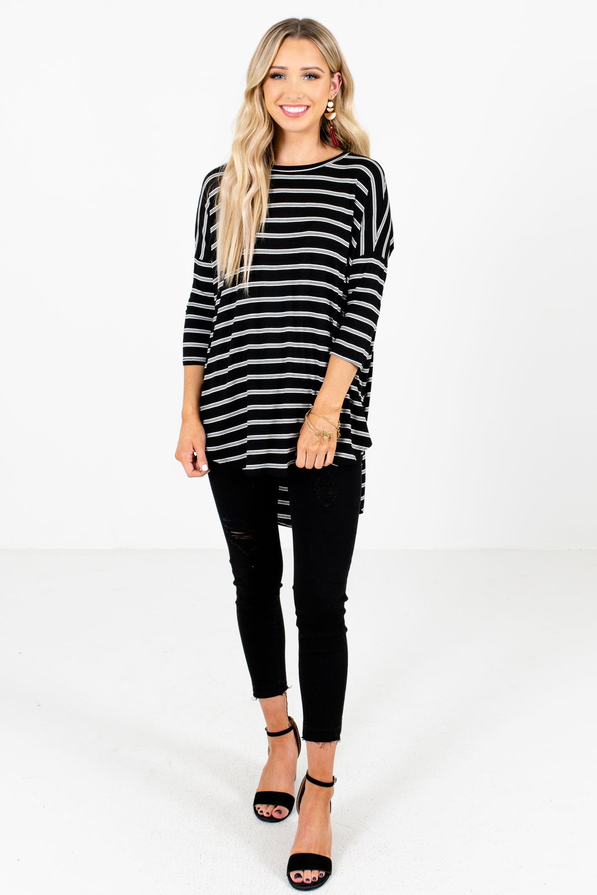 Just the Beginning Black Striped Top | Boutique Tops for Women - Bella ...