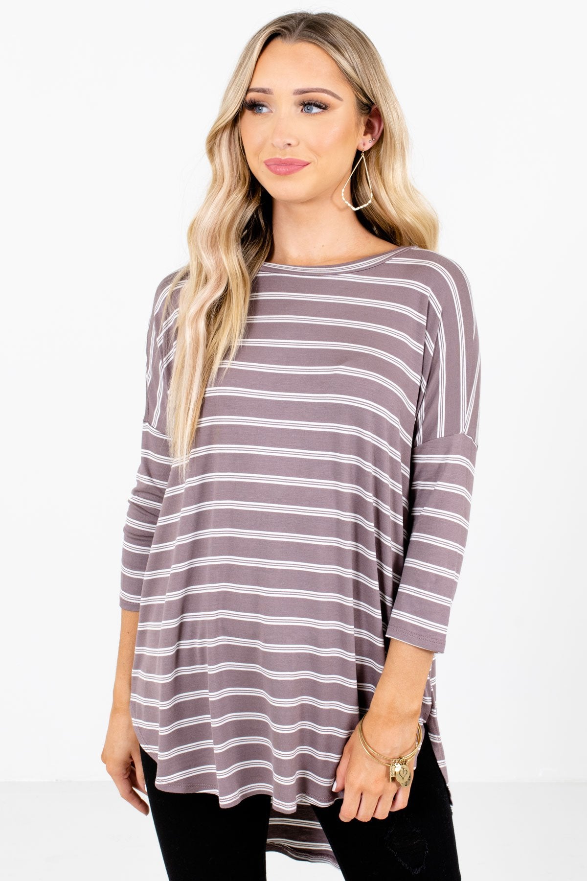 Just the Beginning Mocha Brown Striped Top | Boutique Tops