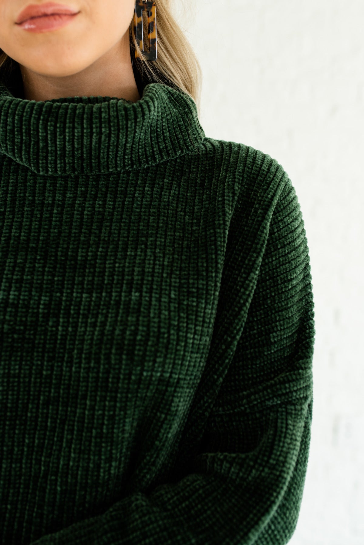 Let S Cuddle Forest Green Cowl Neck Sweater Chenille Sweaters