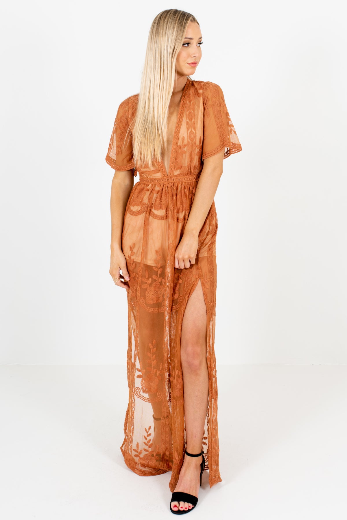 burnt orange lace maxi dress