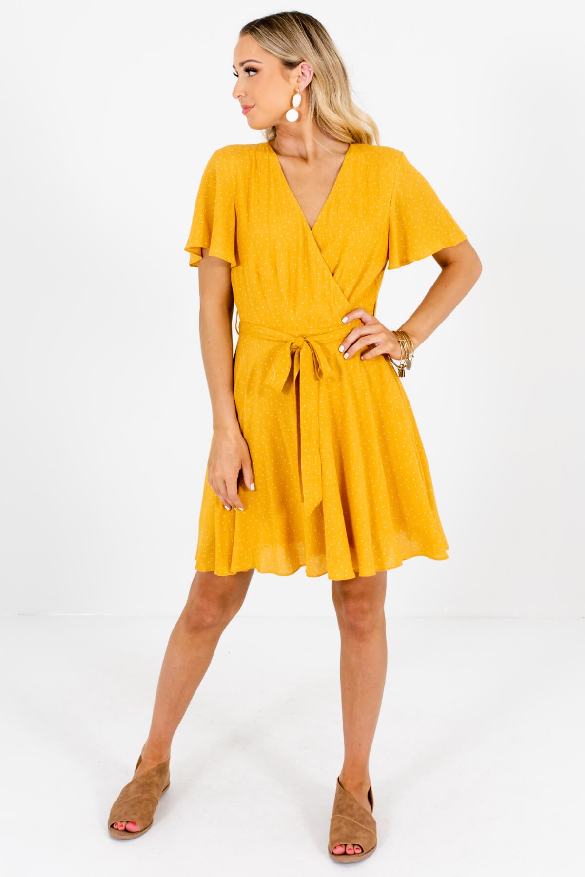 Your Type Mustard Polka Dot Mini Dress | Boutique Mini Dress