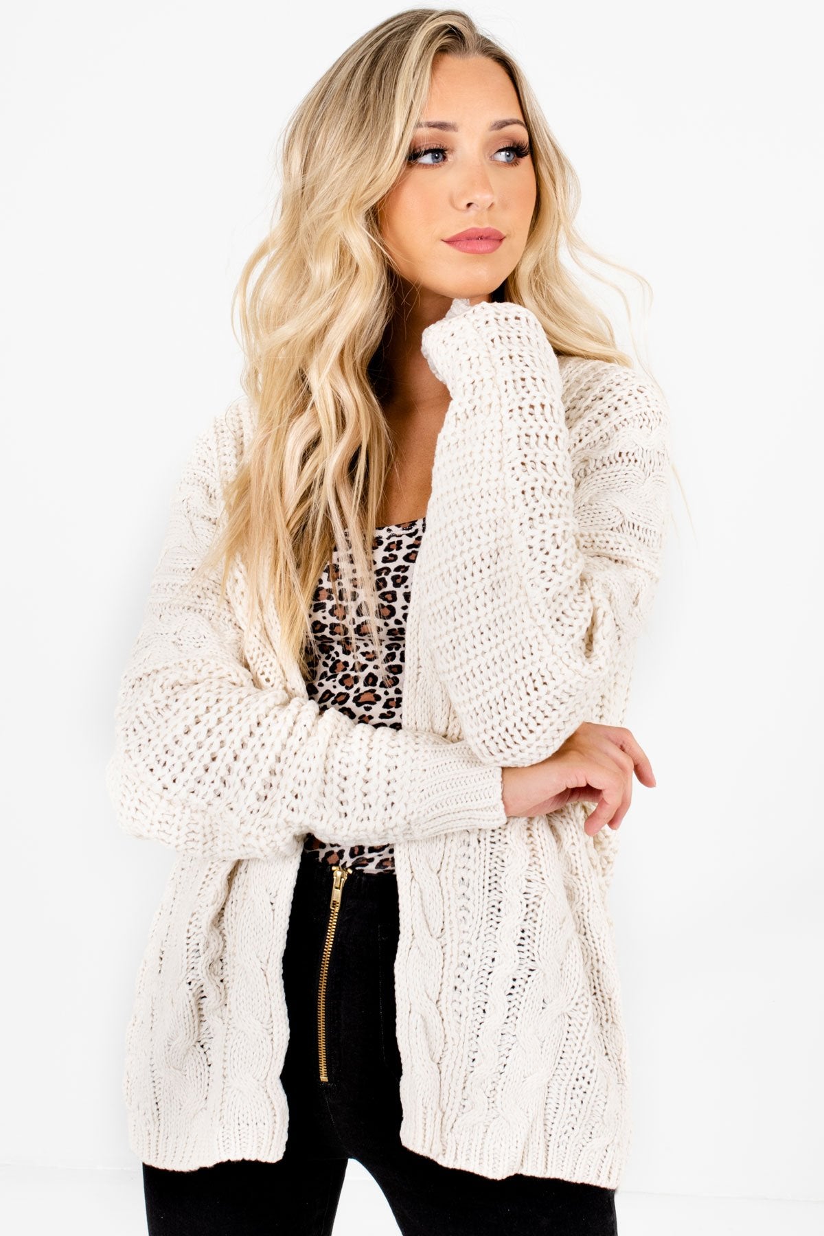 cream cardigan