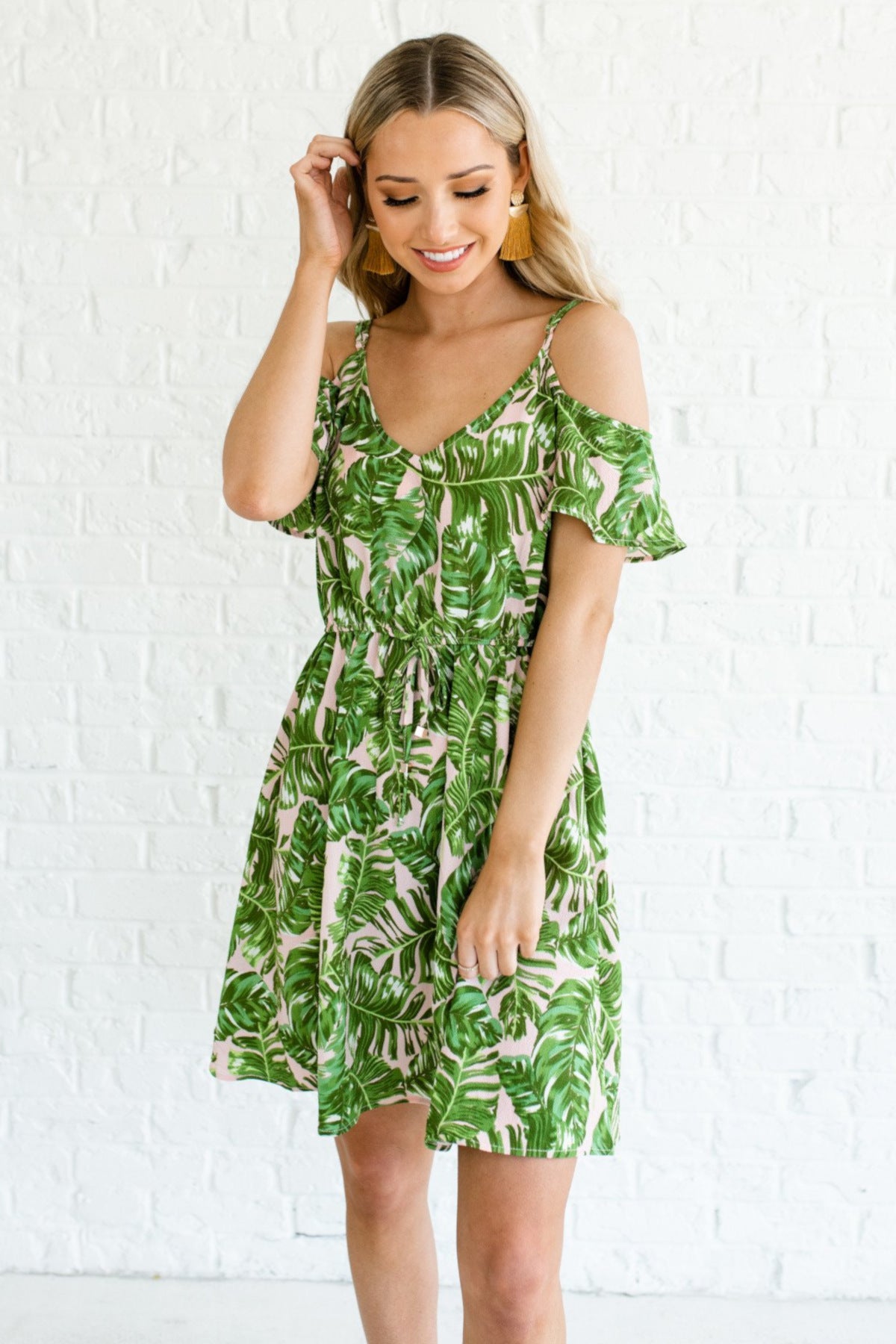 green palm leaf print dress