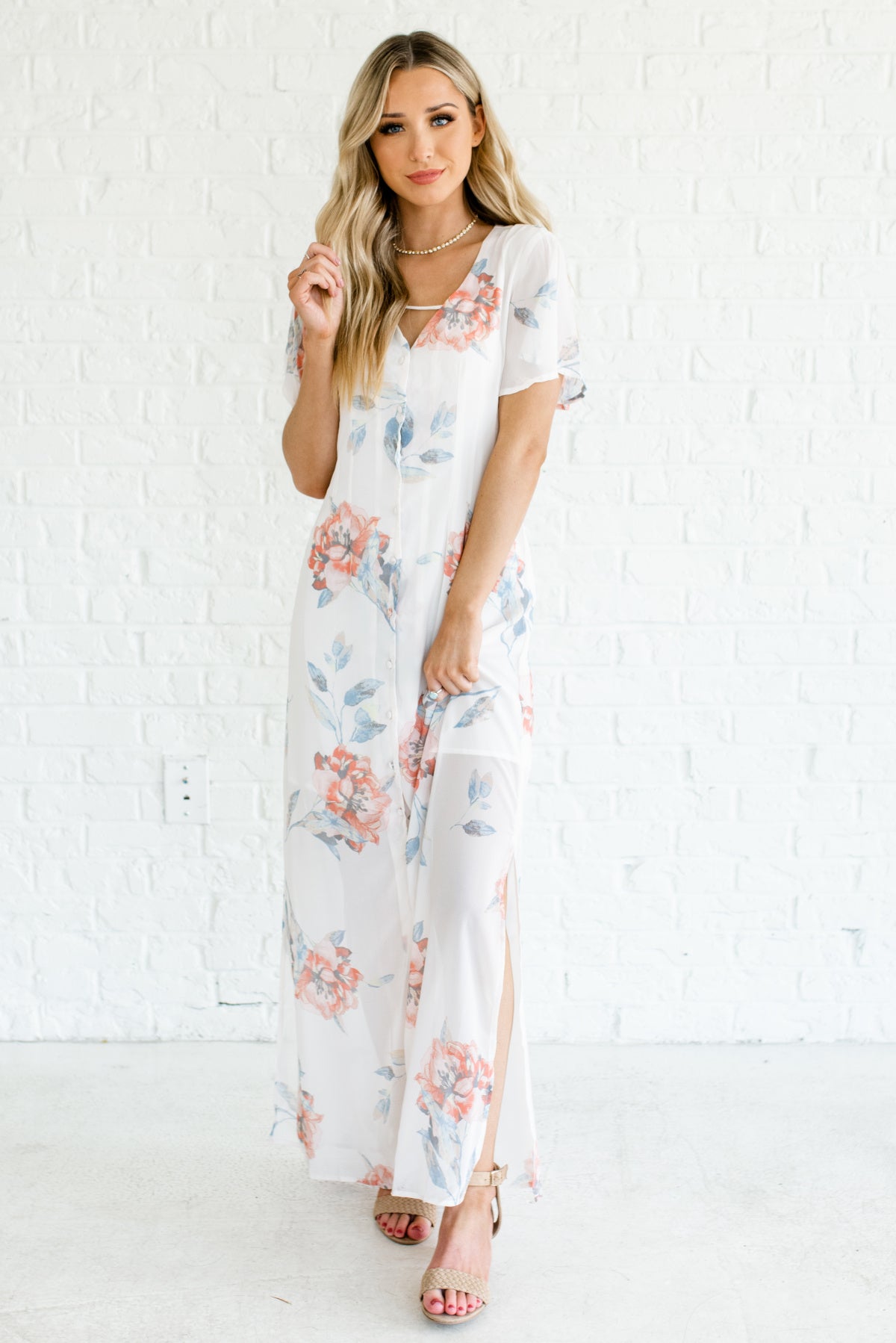 white floral long dress