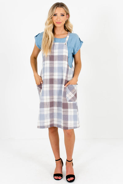 blue plaid overall dress