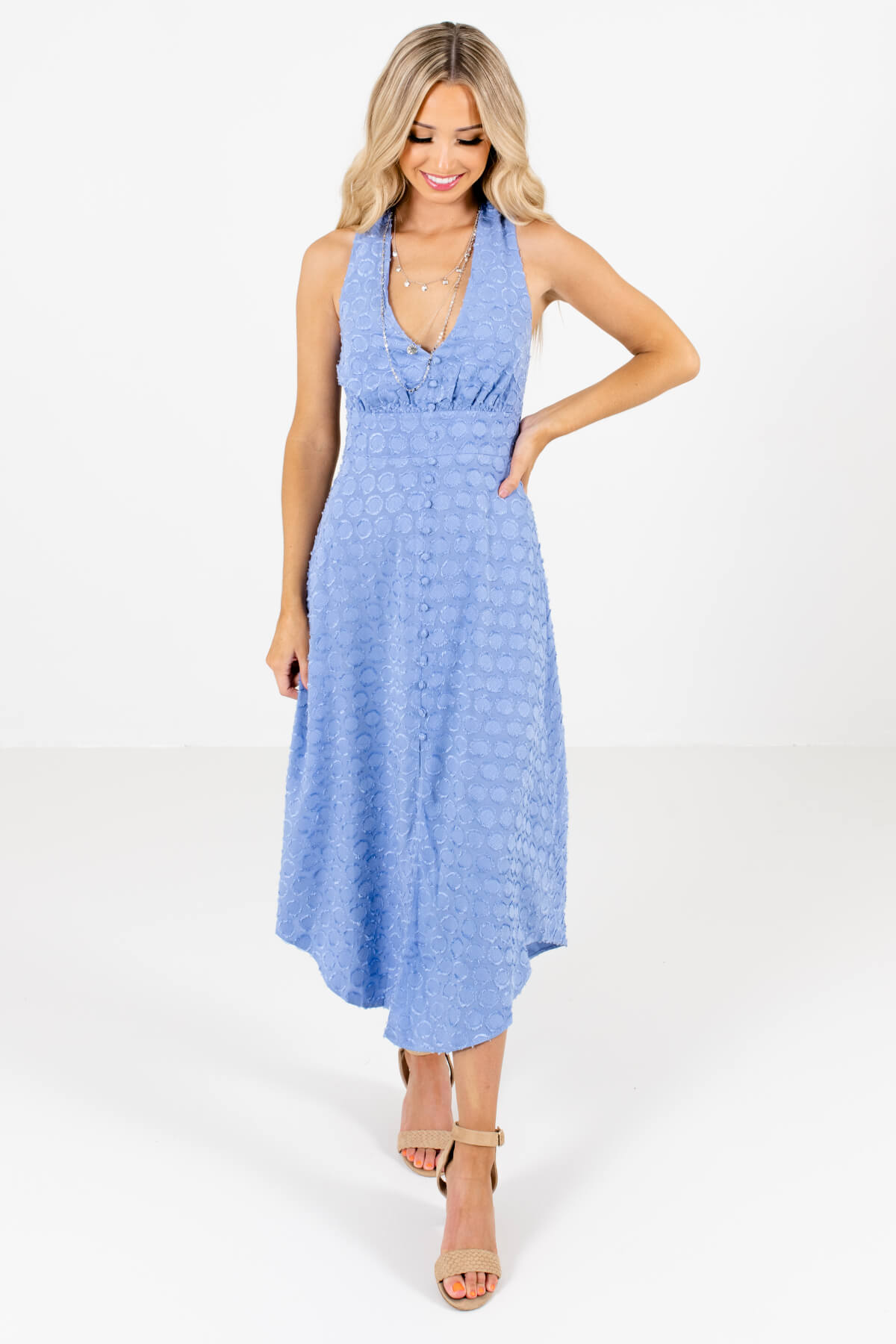 womens blue midi dress