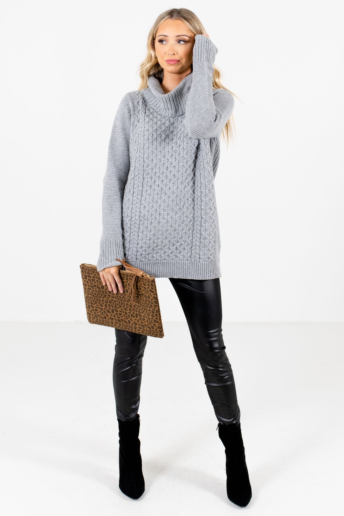 Season's Greetings Gray Cowl Neck Sweater | Boutique Sweater - Bella ...