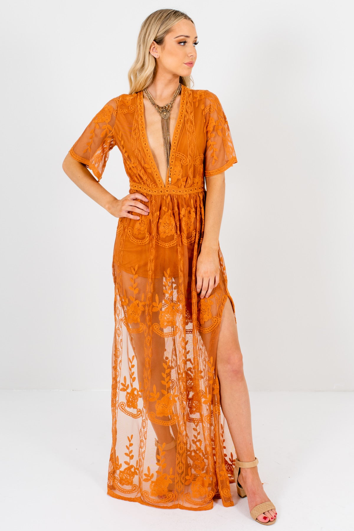 orange lace maxi dress