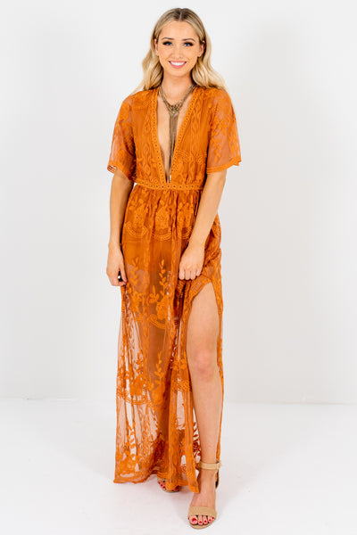 burnt orange lace maxi dress