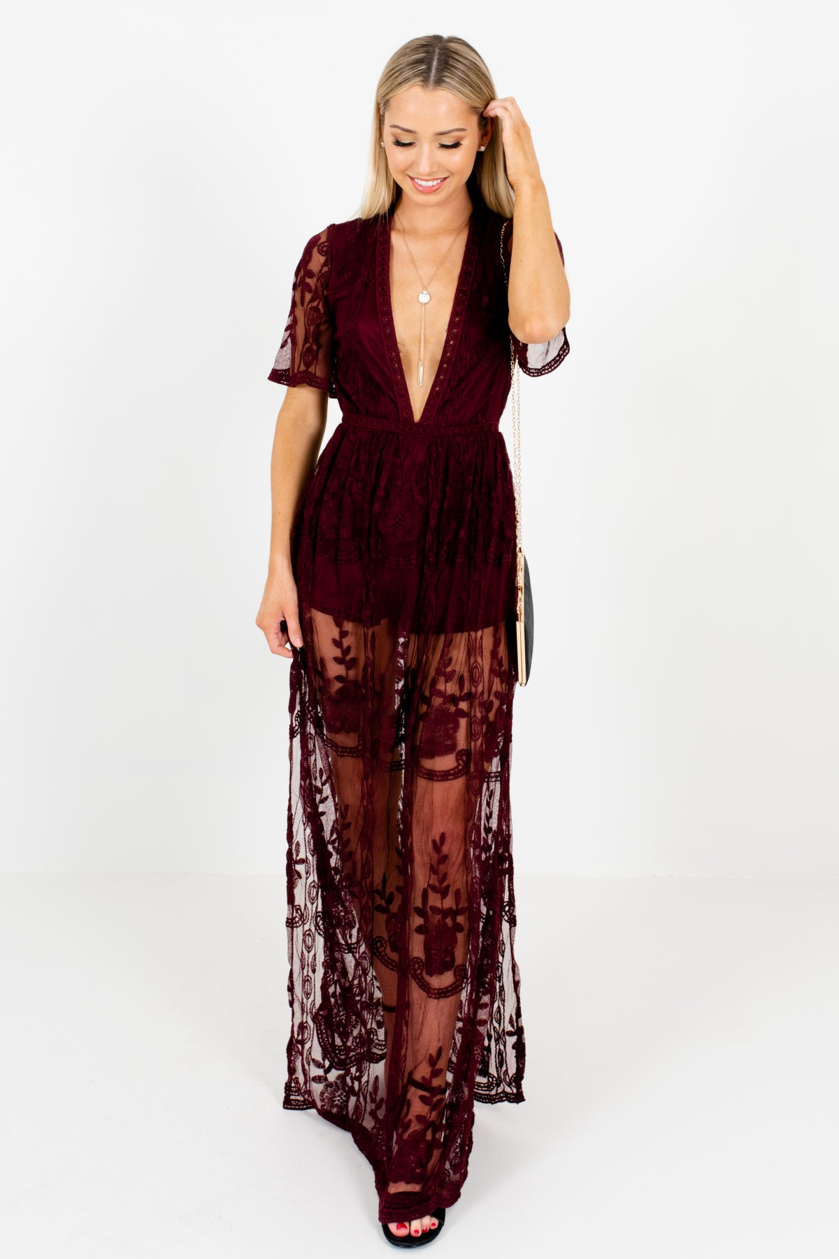 lace overlay maxi romper