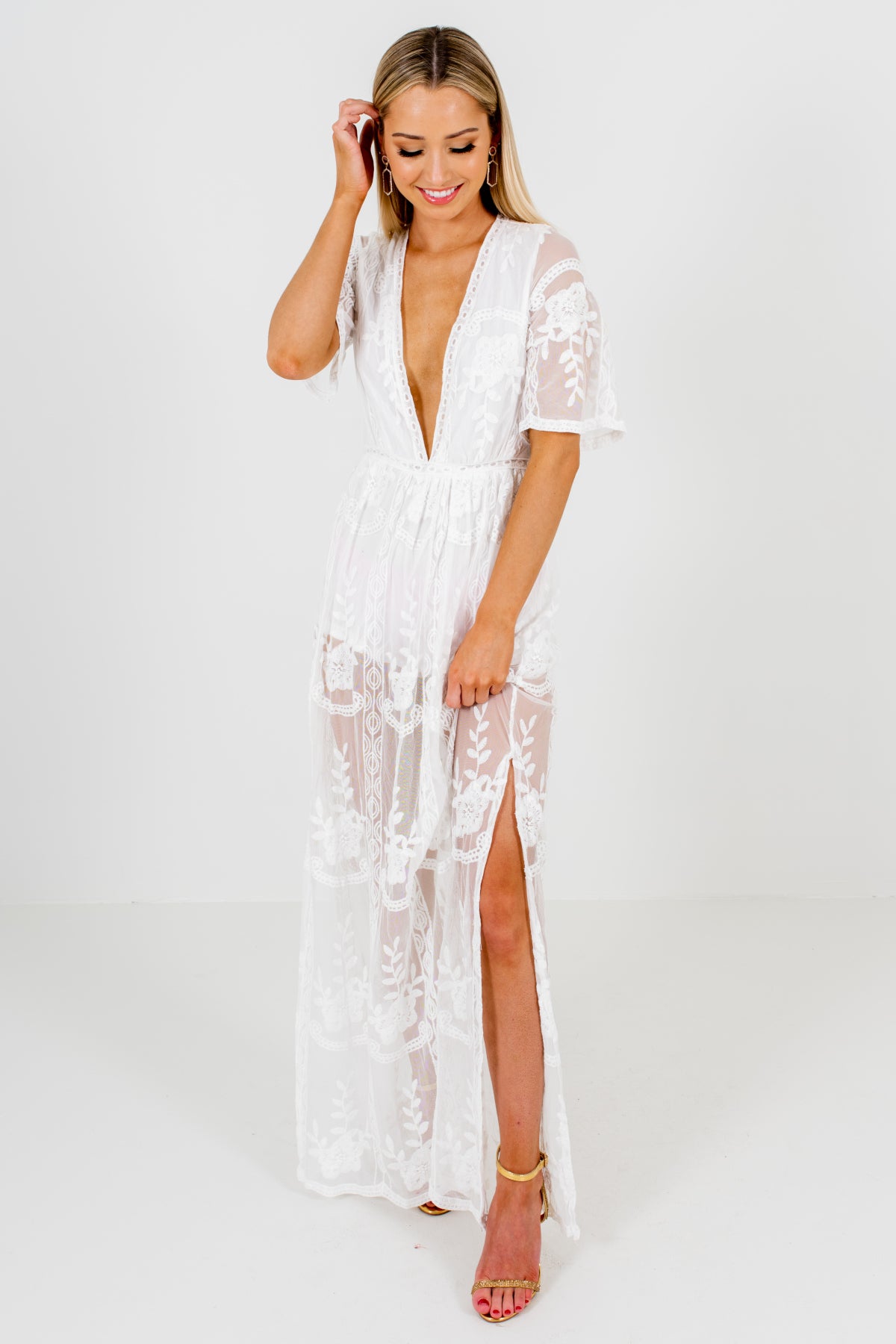 casual white lace maxi dress