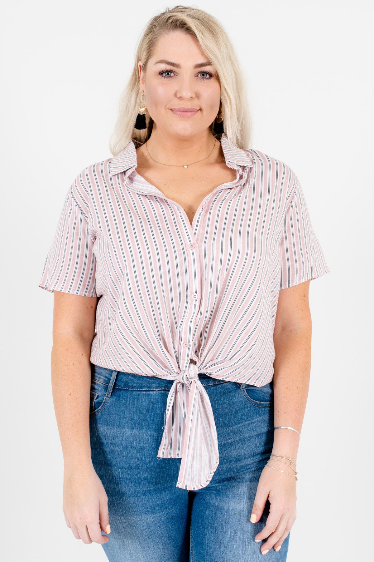 plus size blue and white striped top