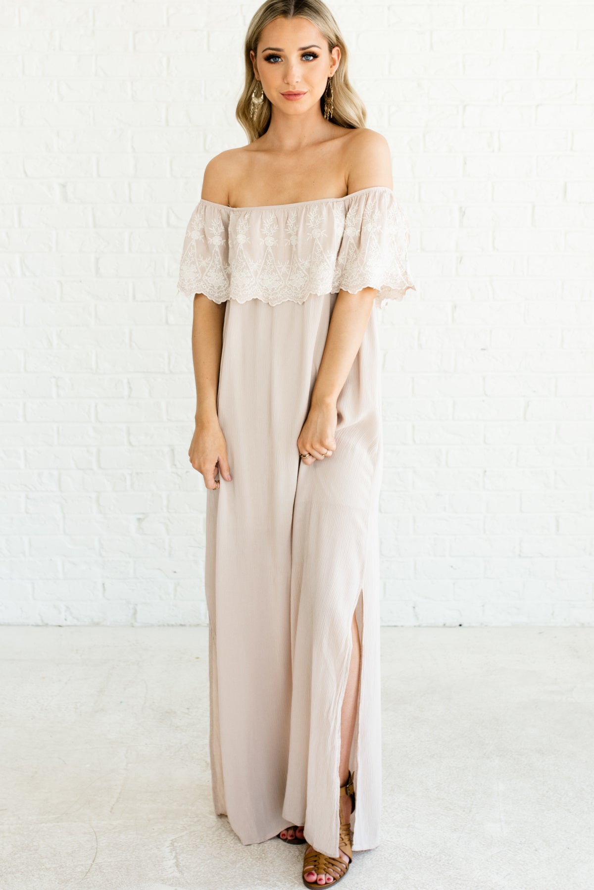 beige maxi dress casual