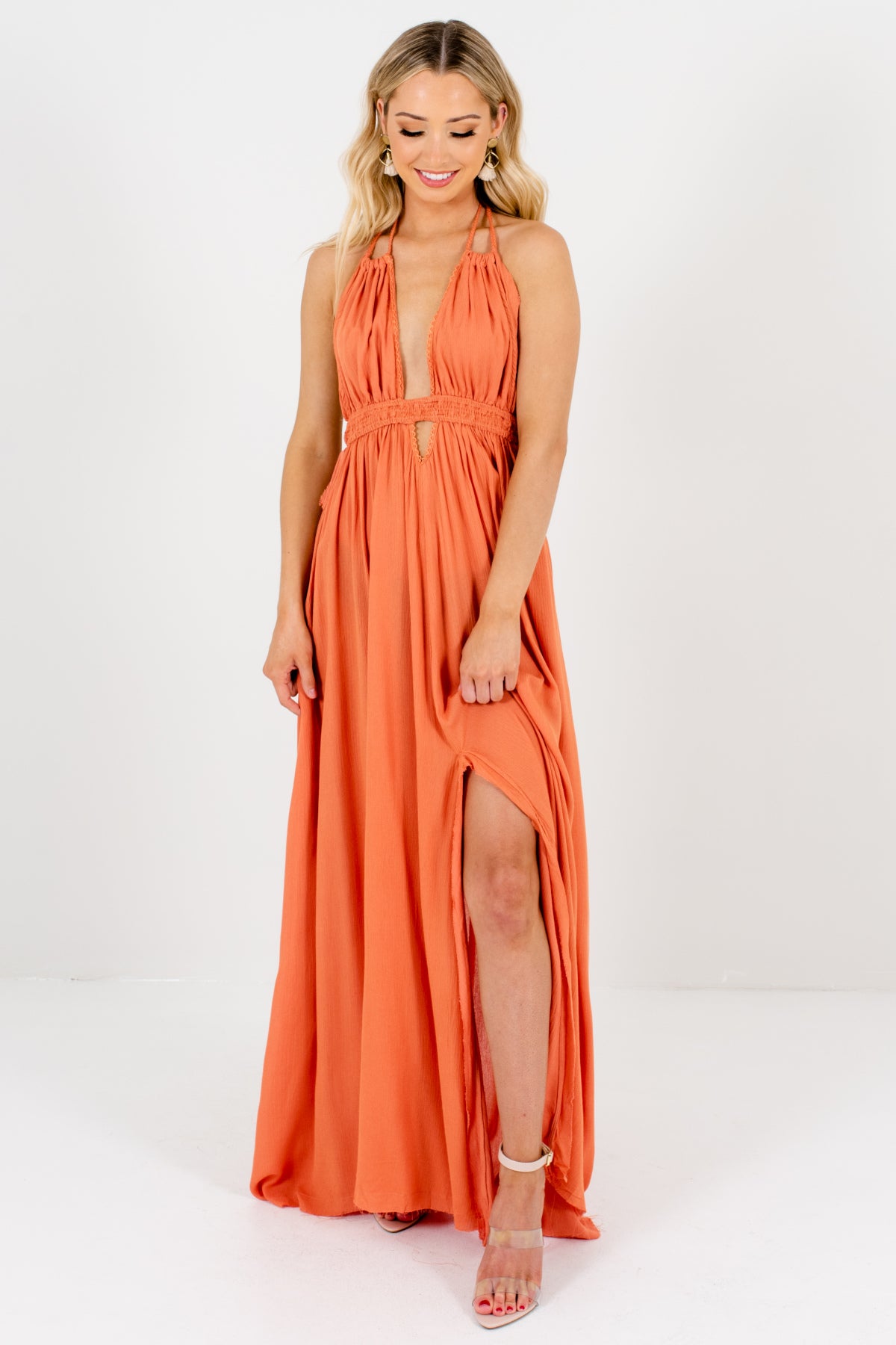 orange and black maxi dress