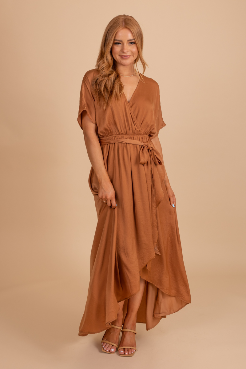 Adjustable Strap Faux Wrap Maxi Dress with Covered Button Details