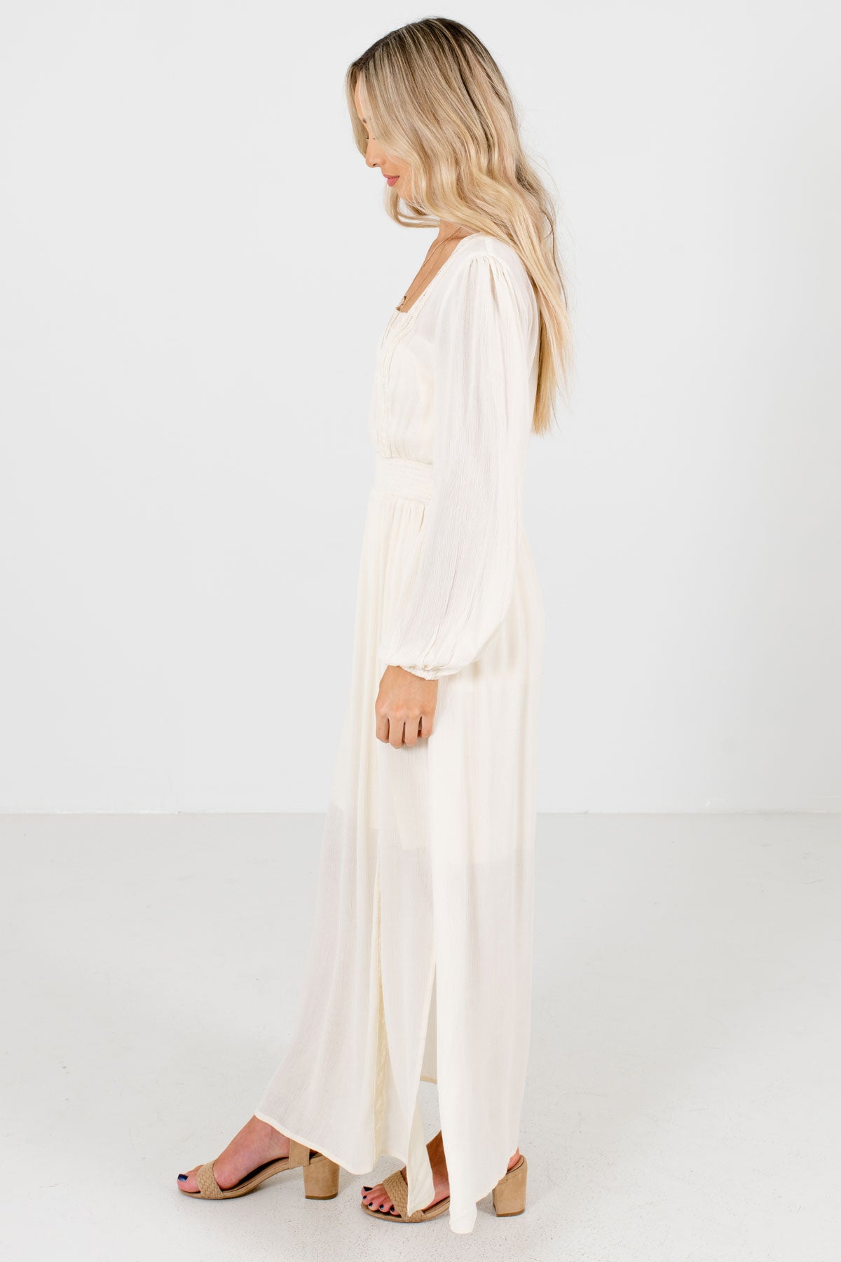 long sleeve cream maxi dress