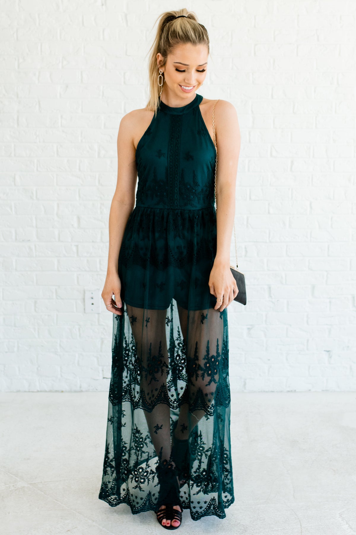 lace overlay romper dress