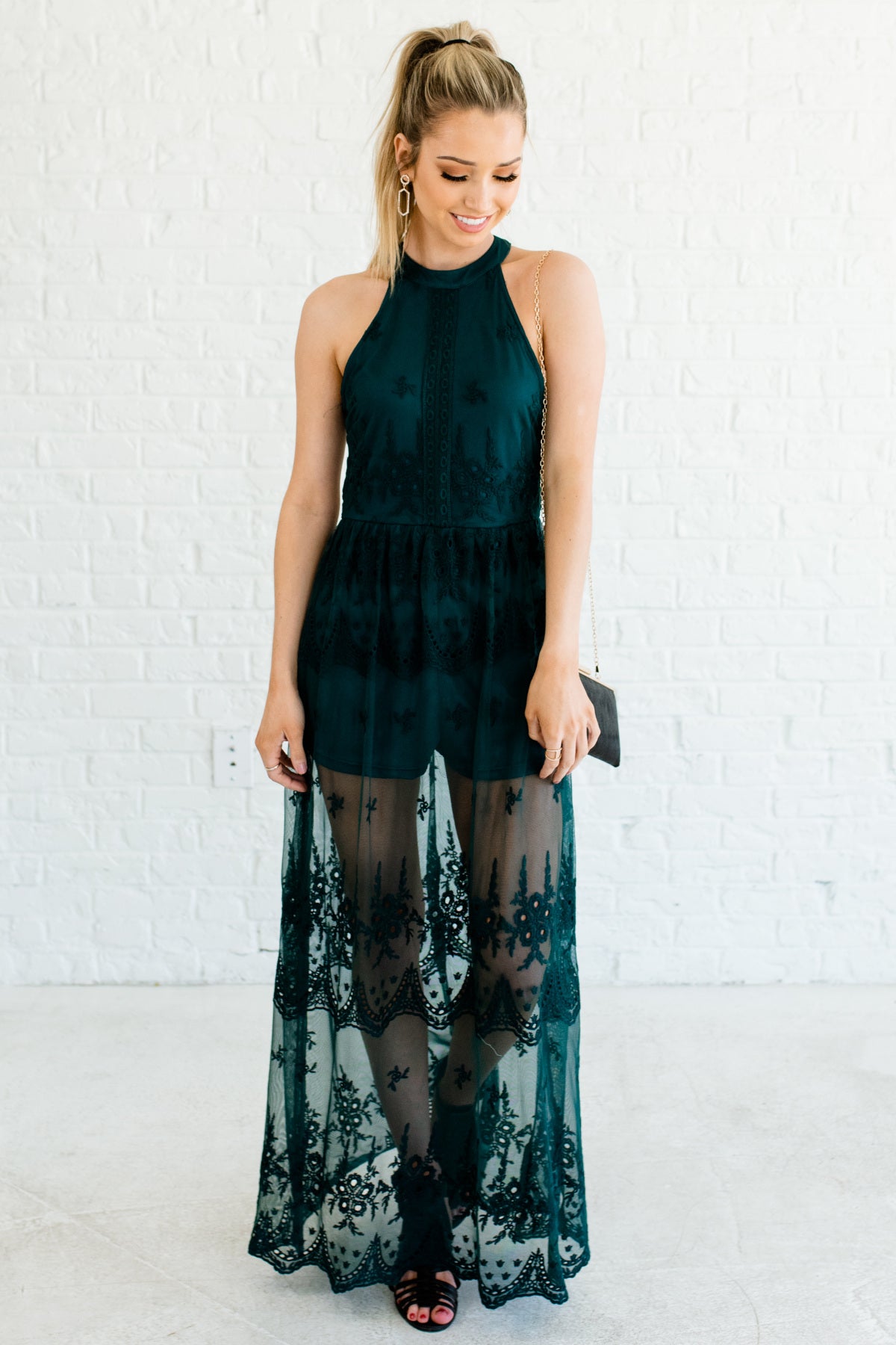 lace overlay maxi romper