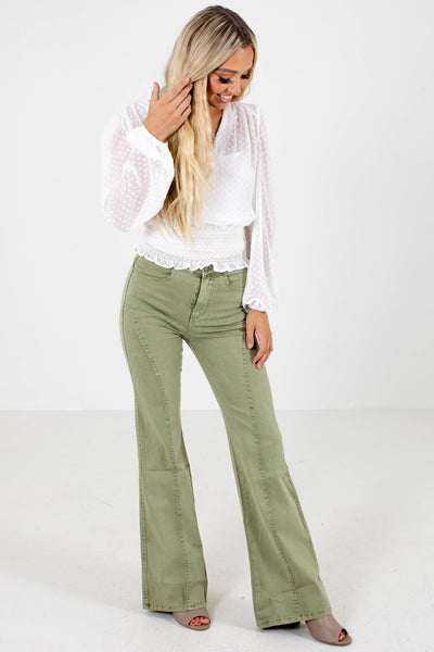 green flare jeans