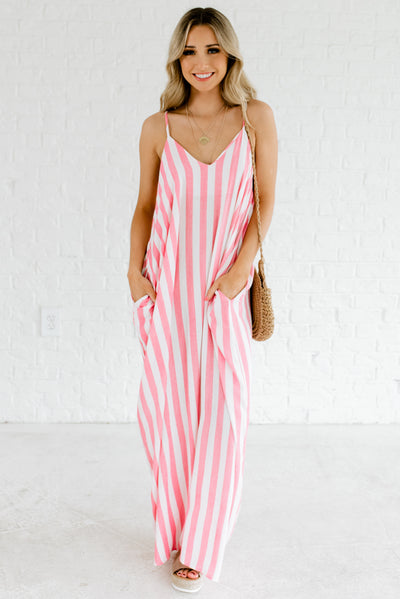 pink and white striped maxi dress