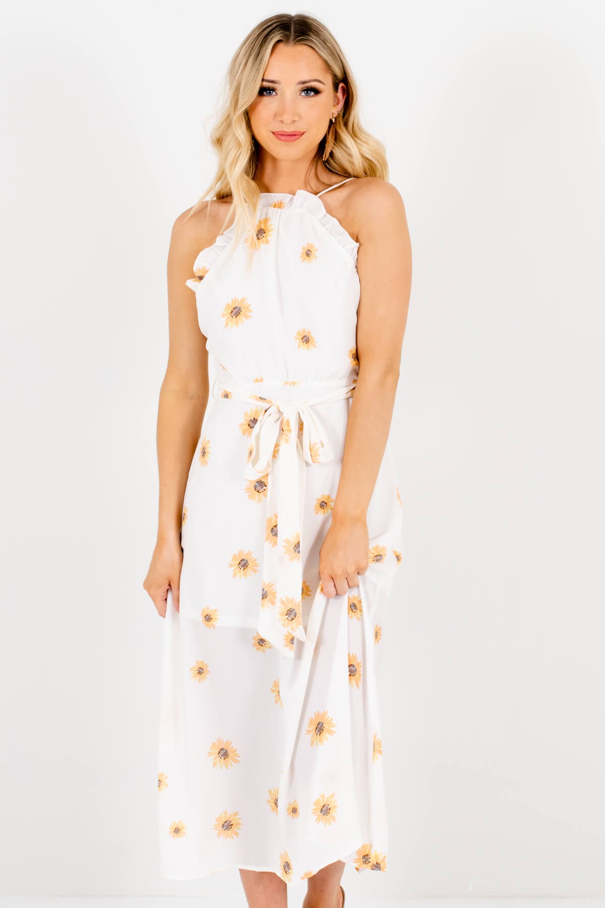 white sunflower dress