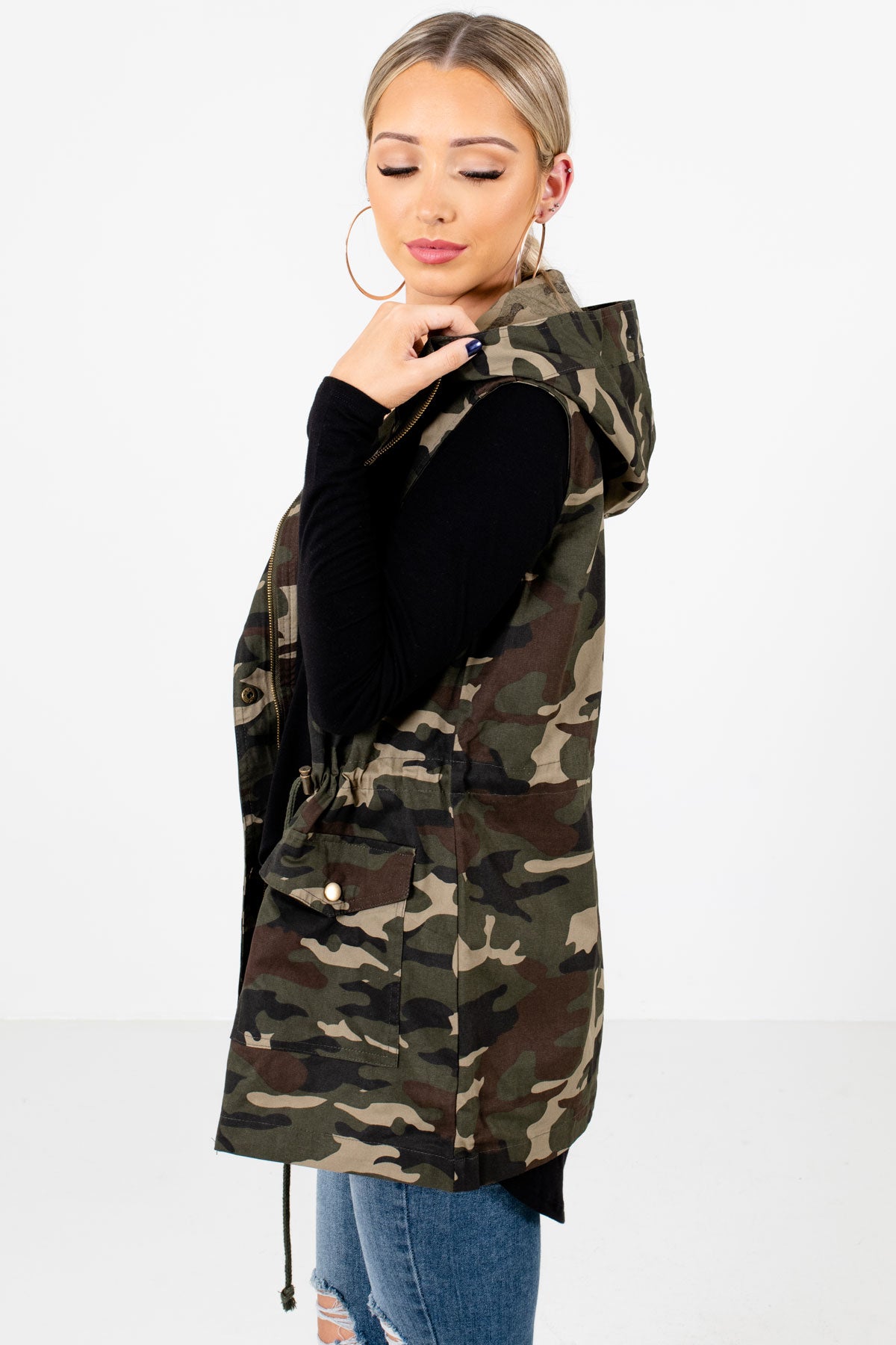 Take a Risk Green Camo Vest | Boutique Layering Vests for Women