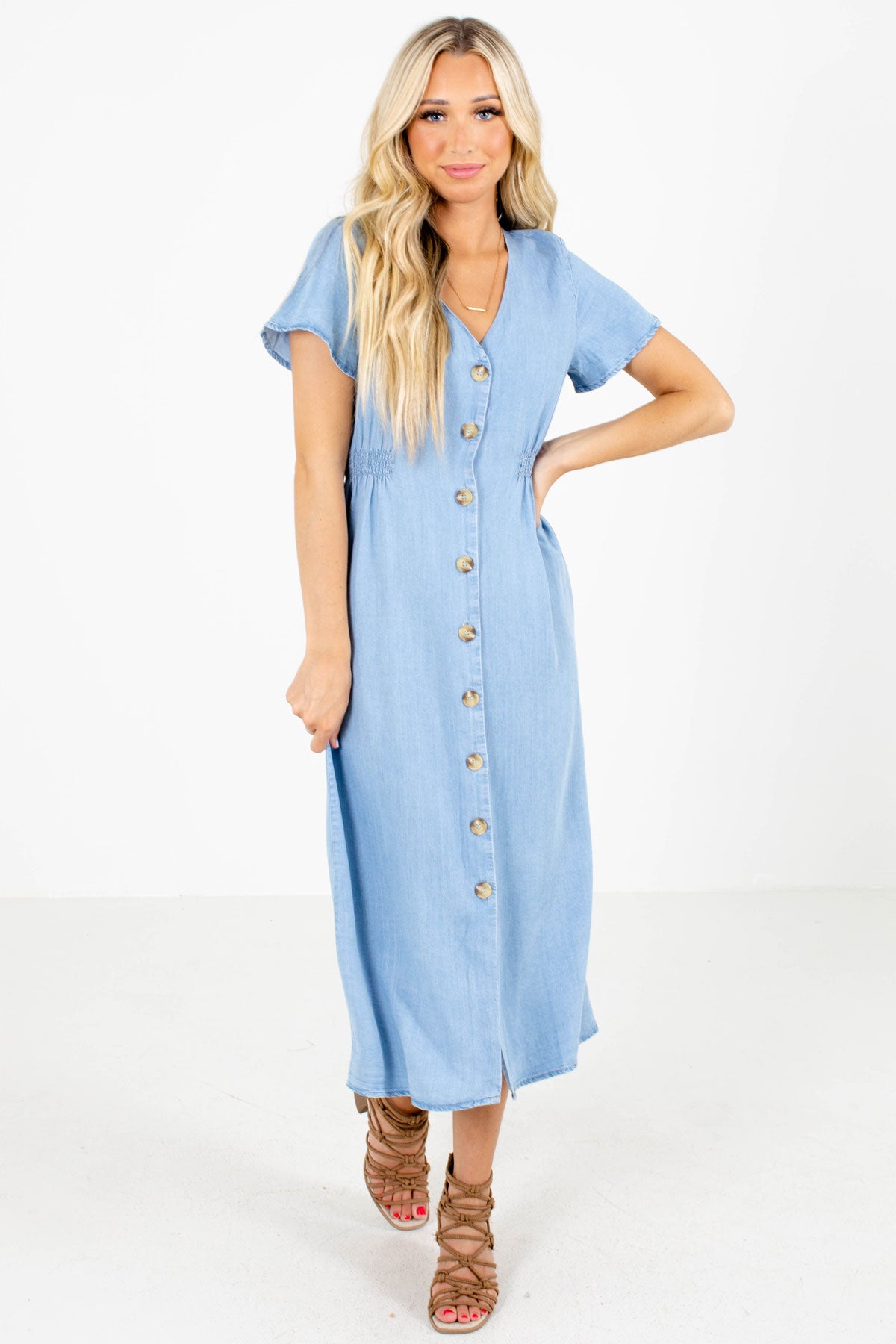 Talk of the Town Blue Midi Dress | Boutique Midi Dress - Bella Ella ...