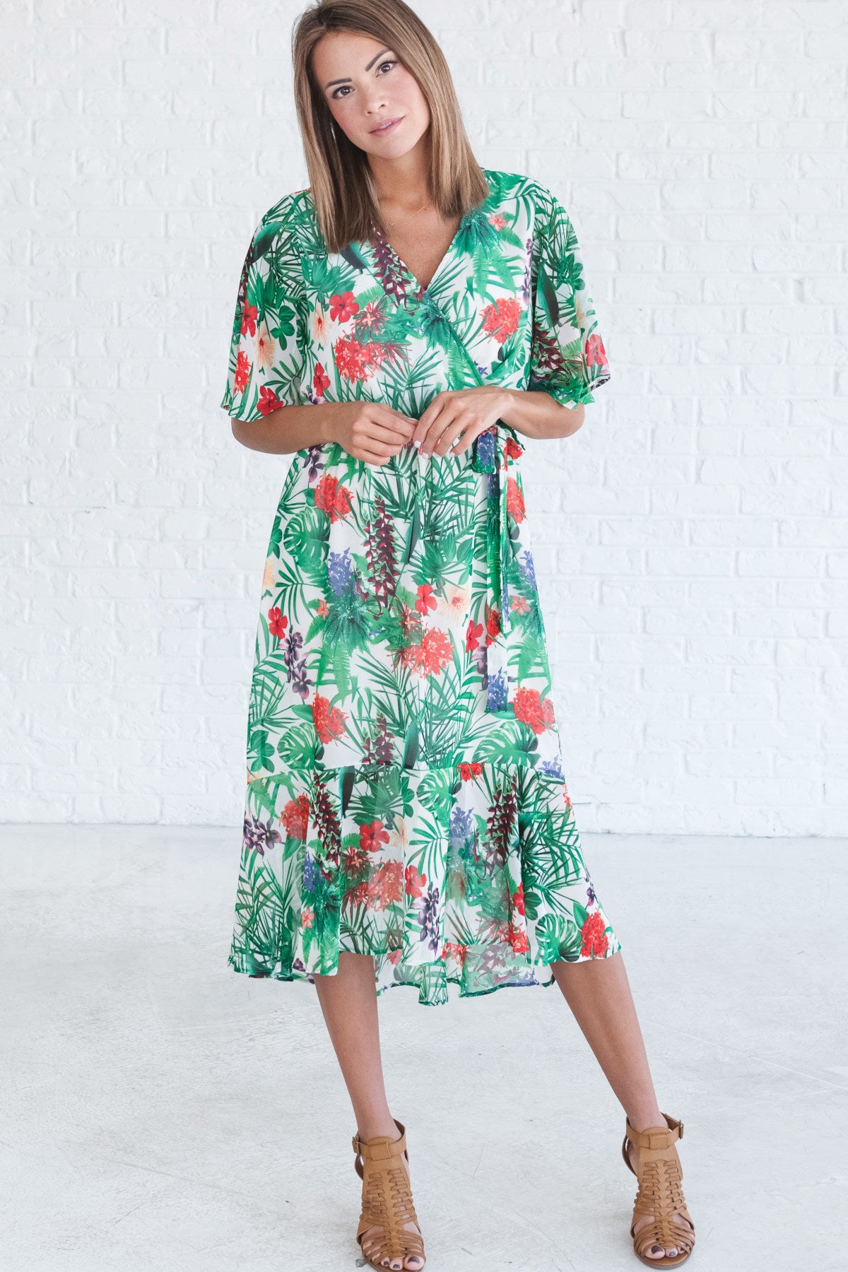 flowy floral midi dress