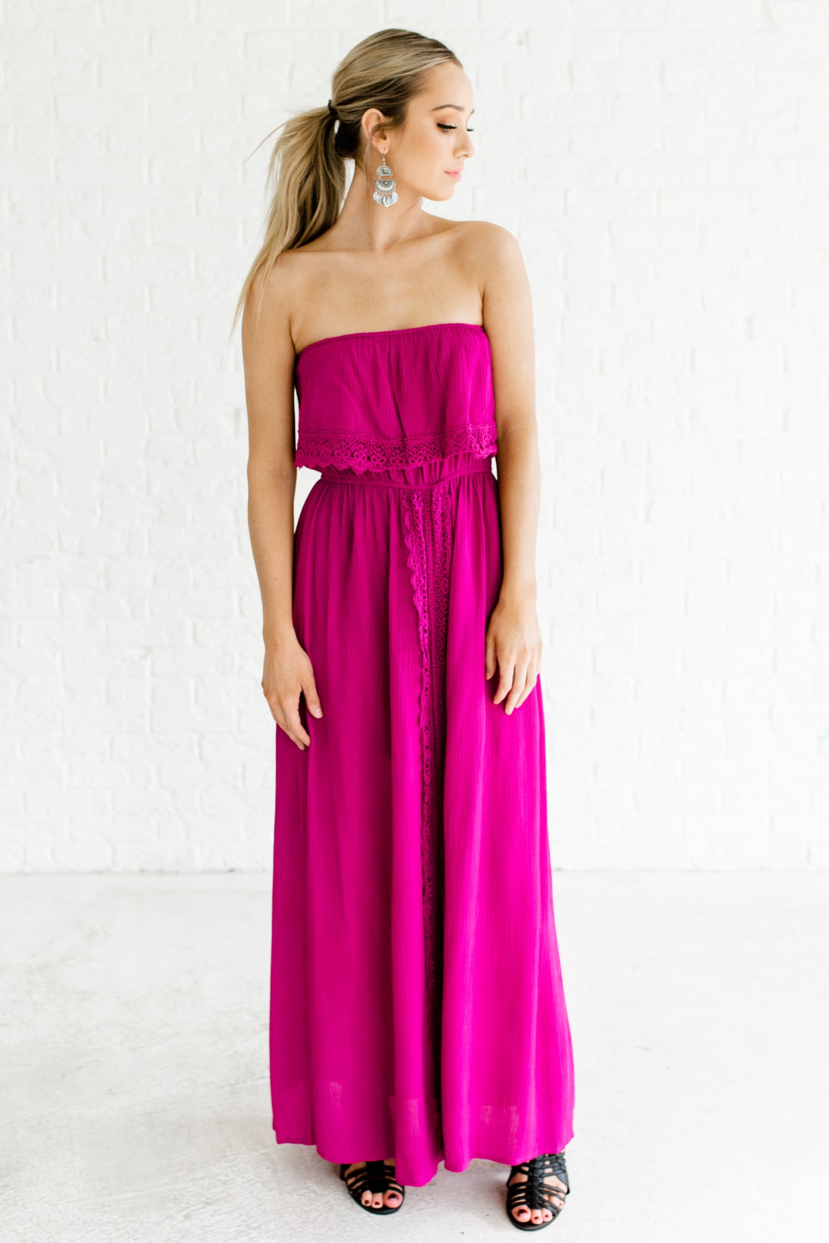 pink strapless maxi dress