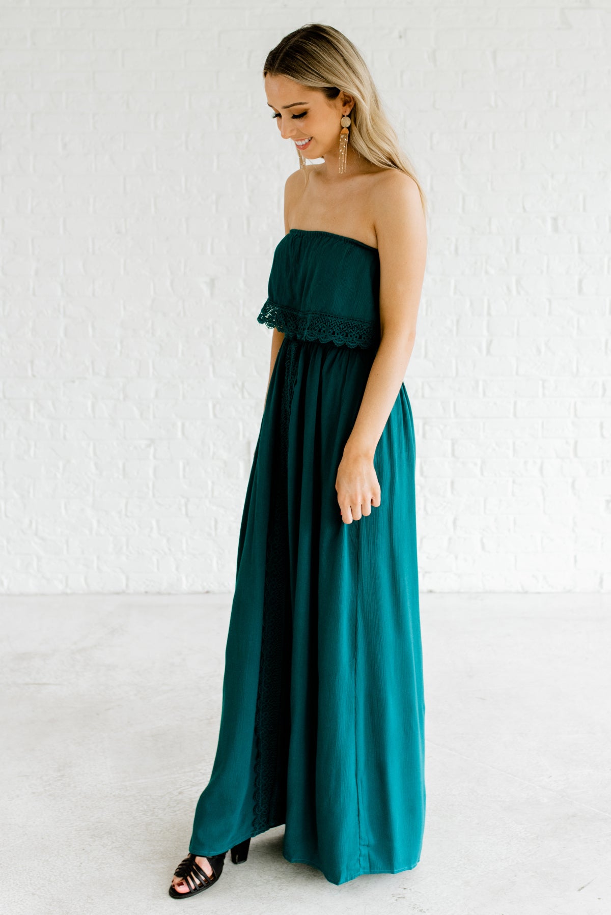 teal strapless dress