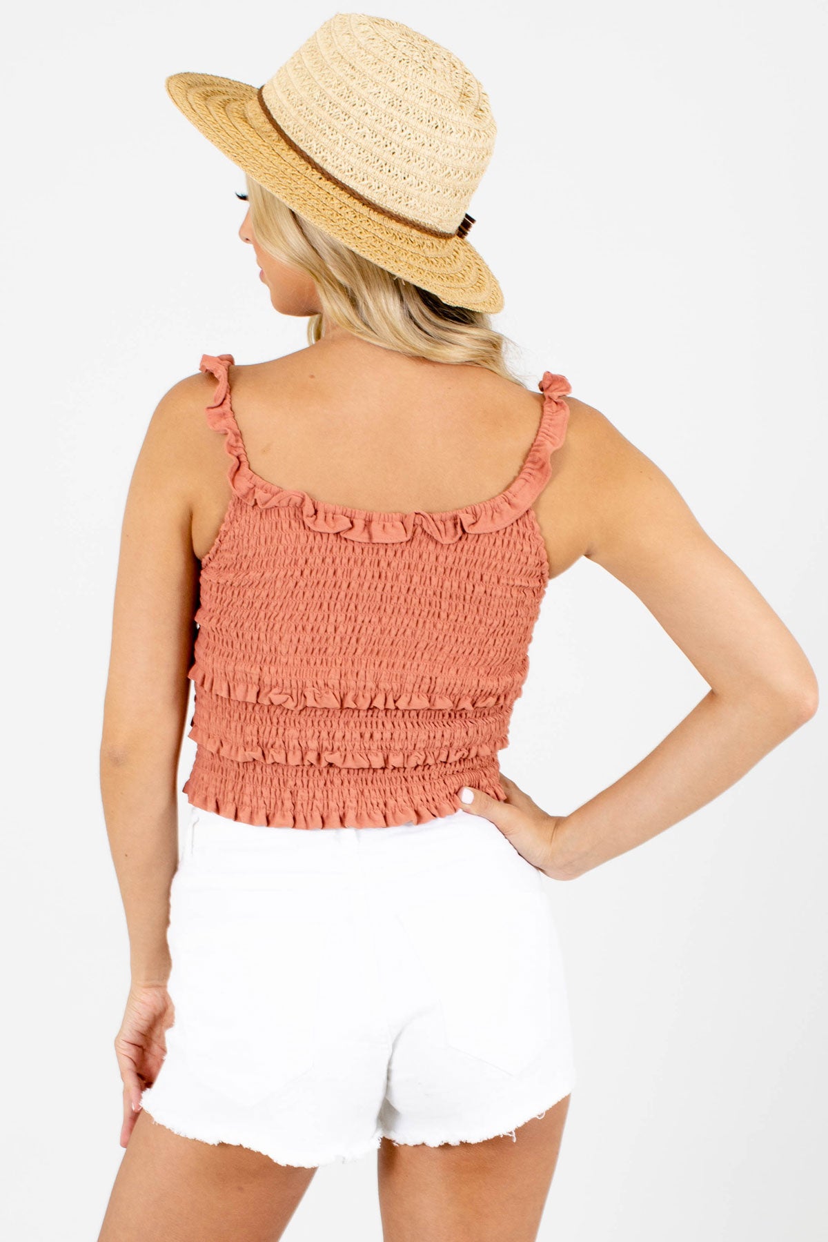 orange smocked top