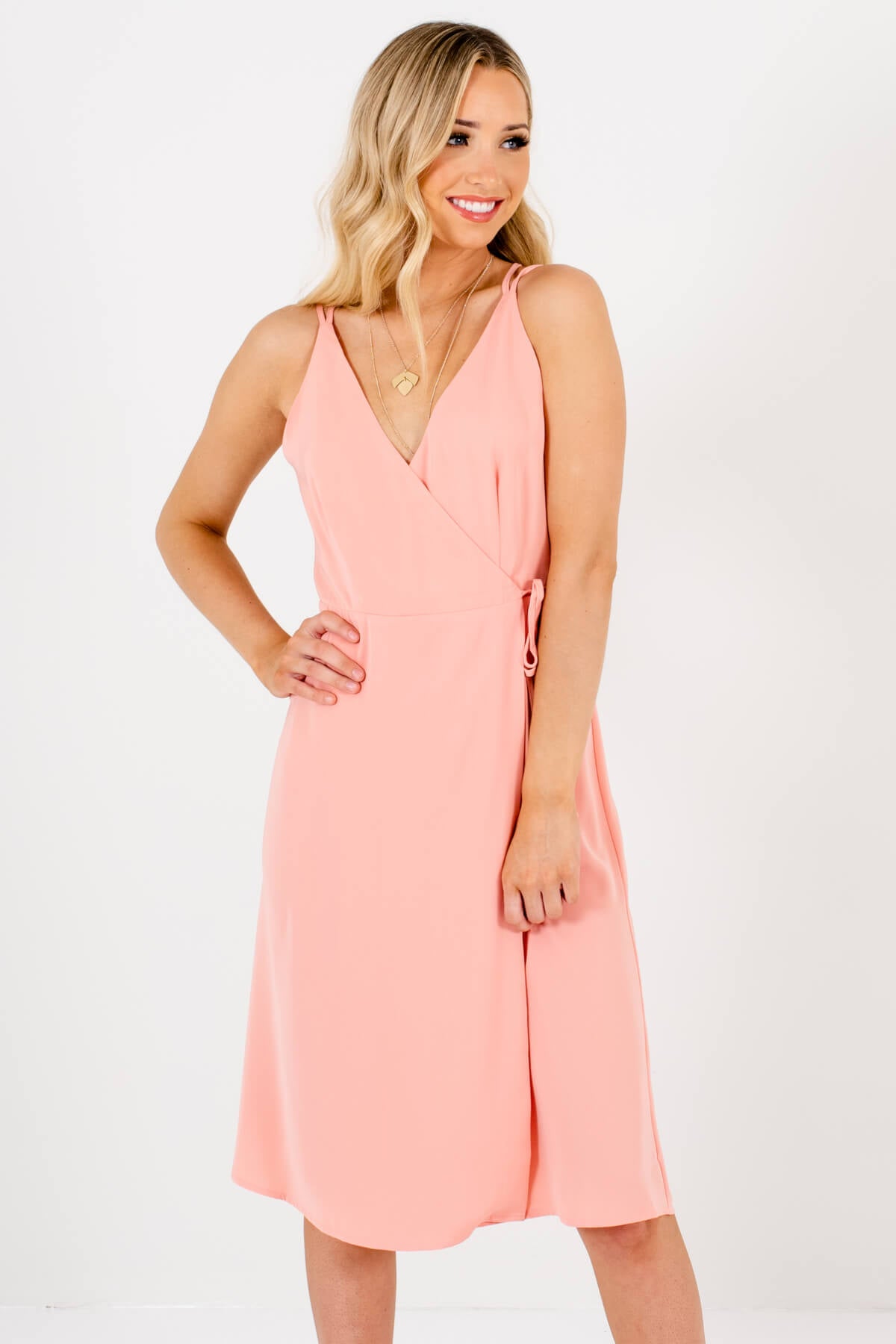 pink boutique wrap dress