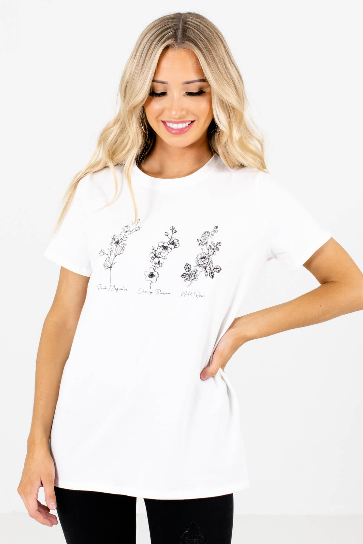 Wildflower White Graphic Tee | Boutique Graphic Tess for Women - Bella ...