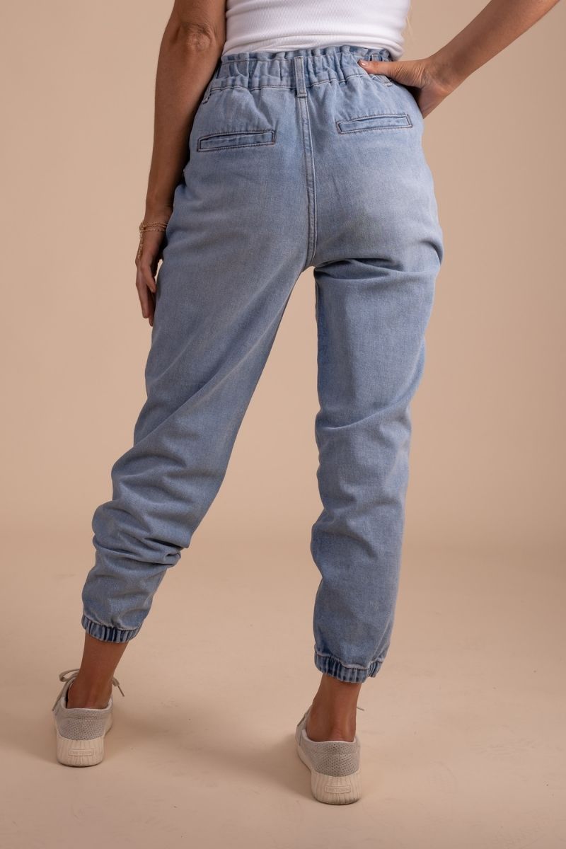 Workin' it Distressed Cargo Joggers - Light Blue | Boutique