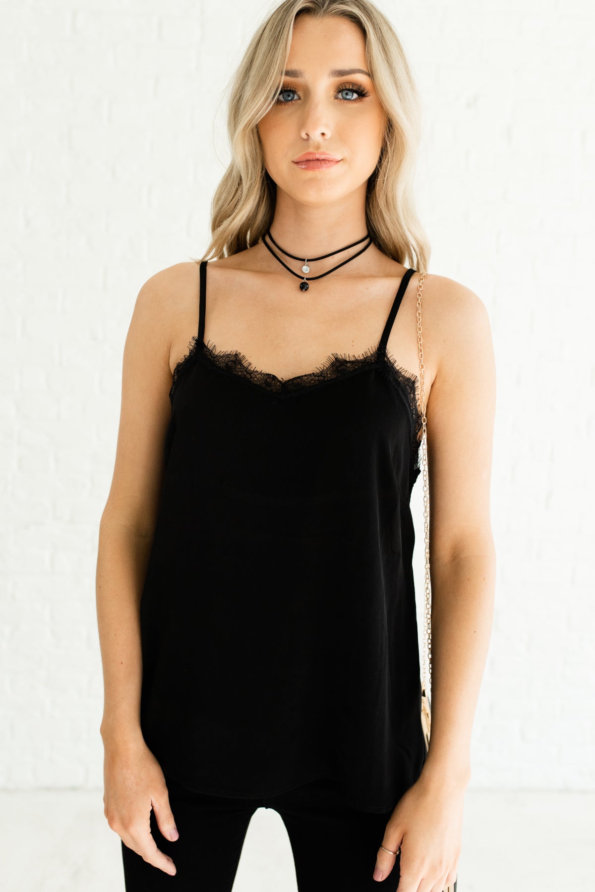 black satin lace cami top