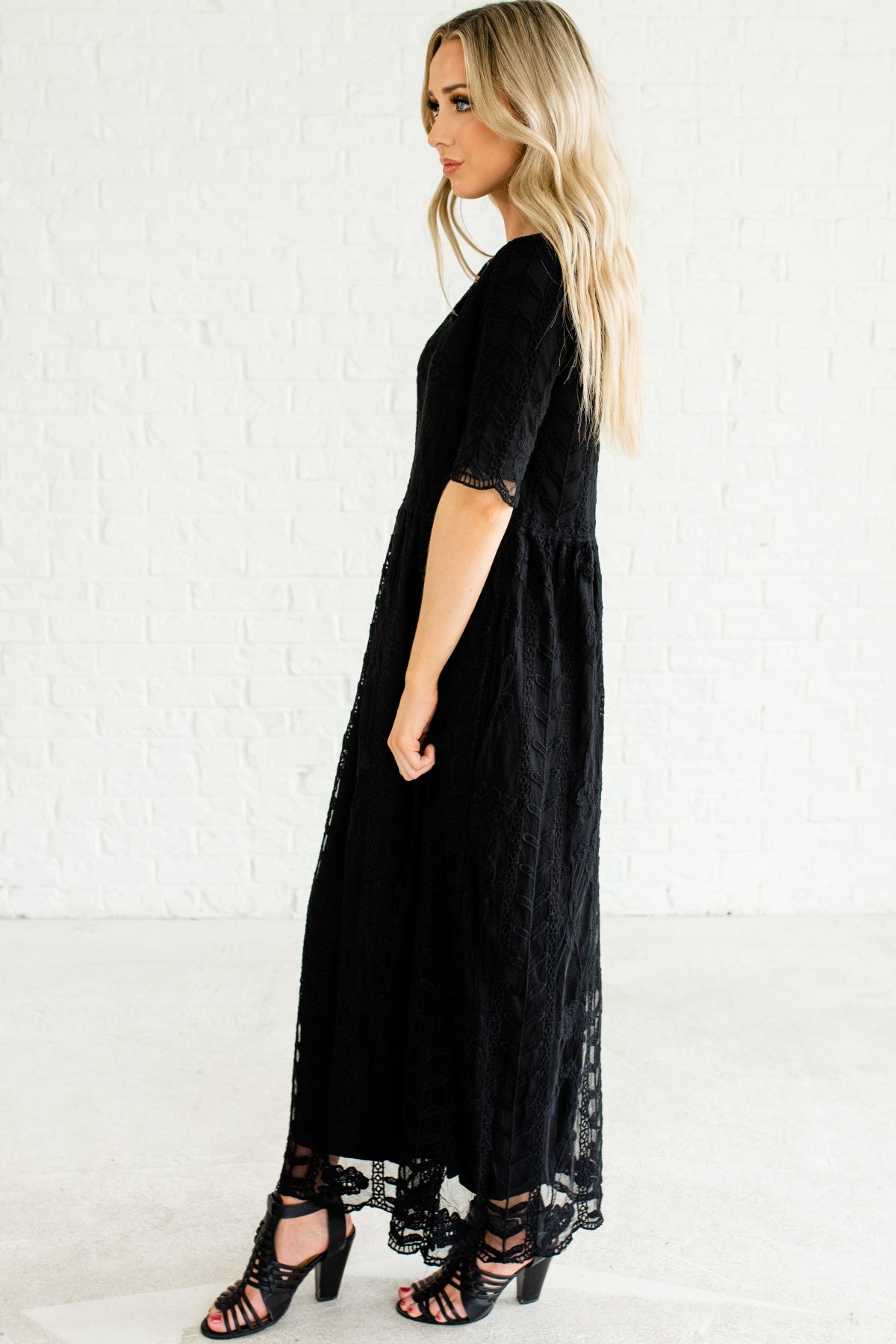 black lace overlay maxi dress