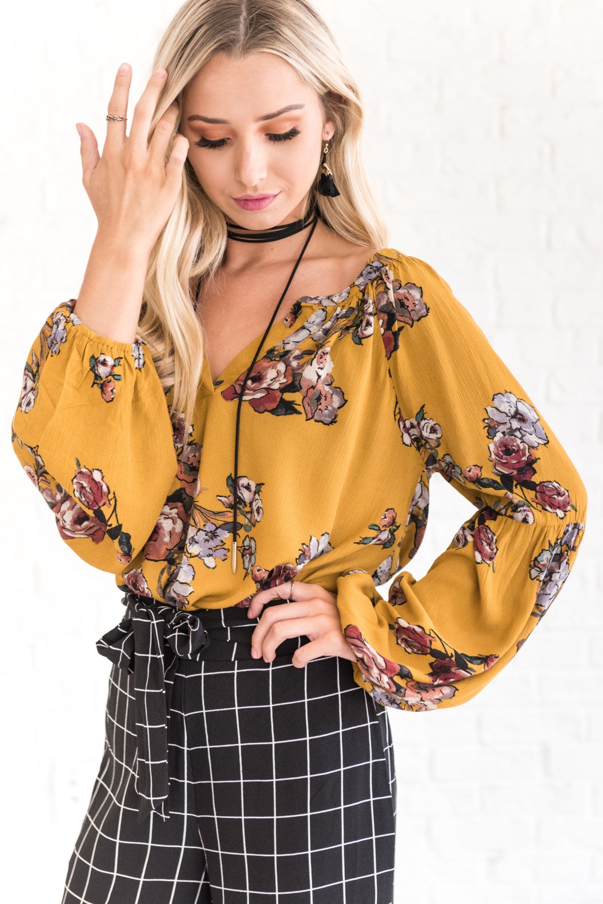 yellow blouse with flowers