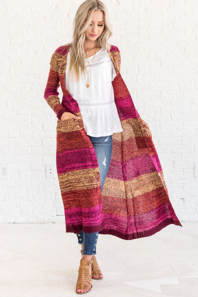 Love Wins Pink Striped Cardigan Sweater Duster Cardigans