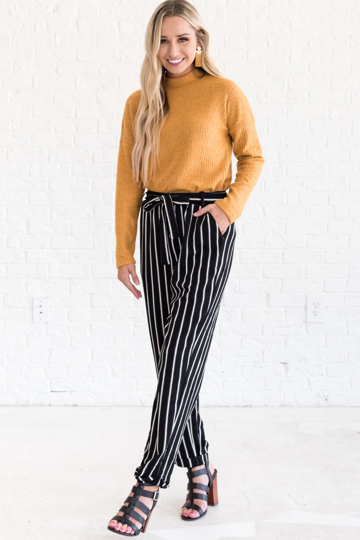 Magic Touch Black Striped Palazzo Pants Cute Palazzo Pants