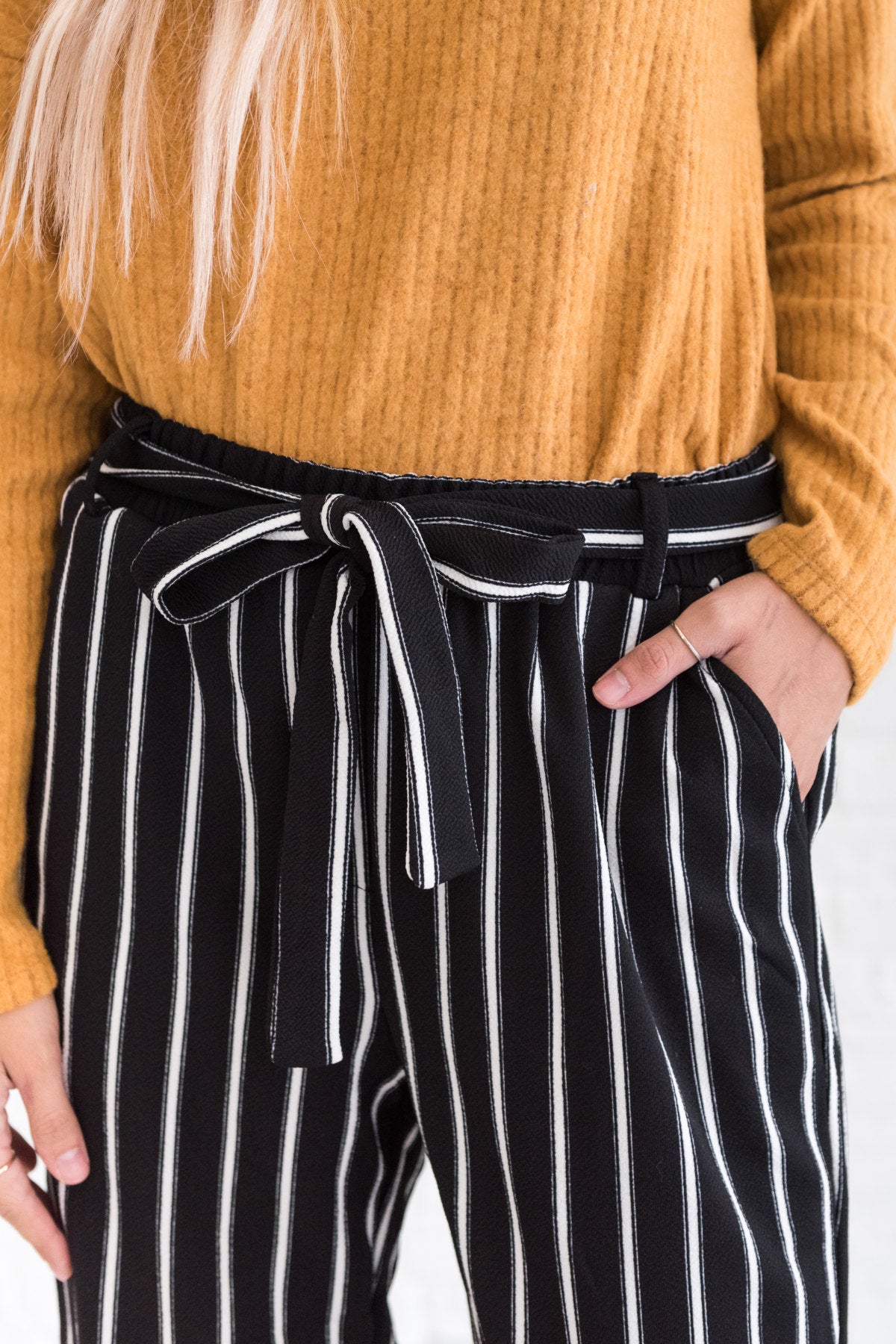 black white vertical striped pants