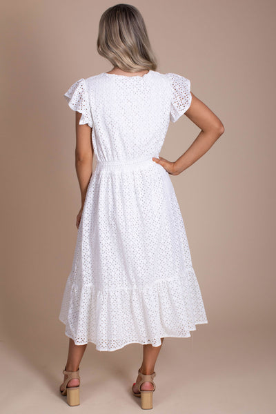 Moonlight Walk Eyelet Midi Dress | Boutique Women's White Dresses ...